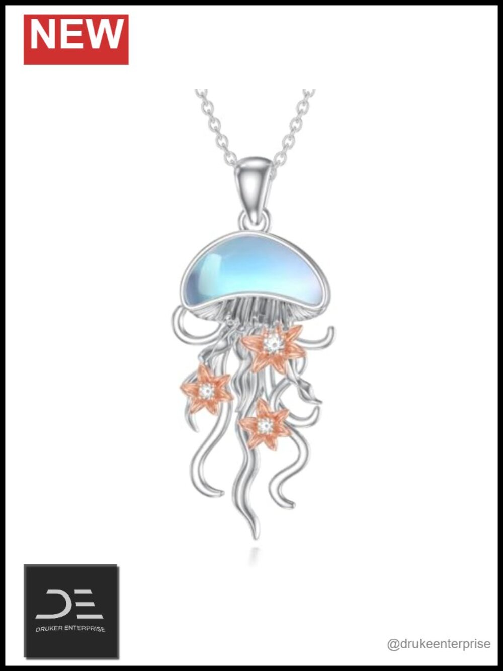 925 Sterling Silver Jellyfish Pendant Necklace Moonstone Ocean Jewelry Gift for